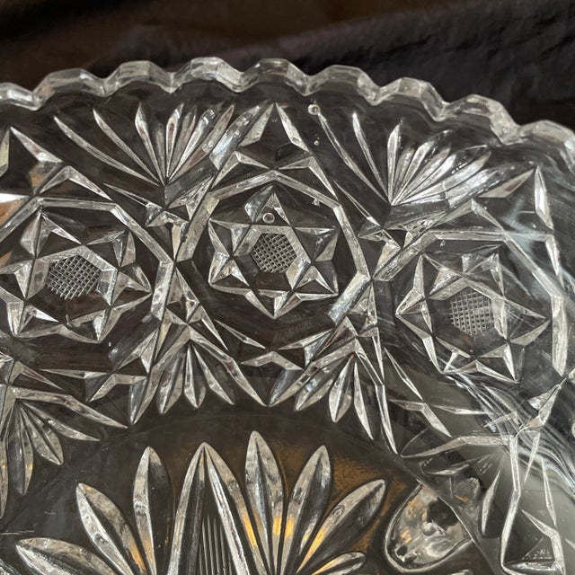 1990s American Brilliant Cut Crystal Glass Footed Centerpiece Bowl For Sale - Image 5 of 6