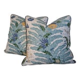 Brunschwig & Fils Riviere Aqua Pillows With Blue Cord For Sale