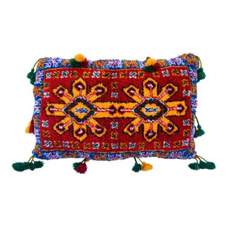 Mid 20th Century Moroccan Orange-Patterned Pillow W/ Berber Graphics For Sale