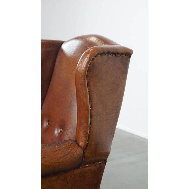 Large Vintage Sheepskin Wing Chair For Sale - Image 13 of 18