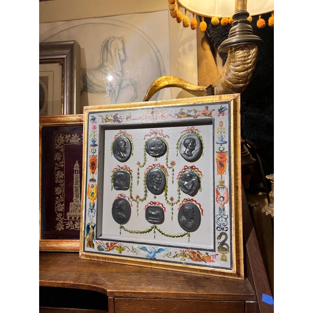 Renaissance Revival Grotesche Painted Frame With Neoclassical Grand Tour Intaglios For Sale In Palm Springs - Image 6 of 16