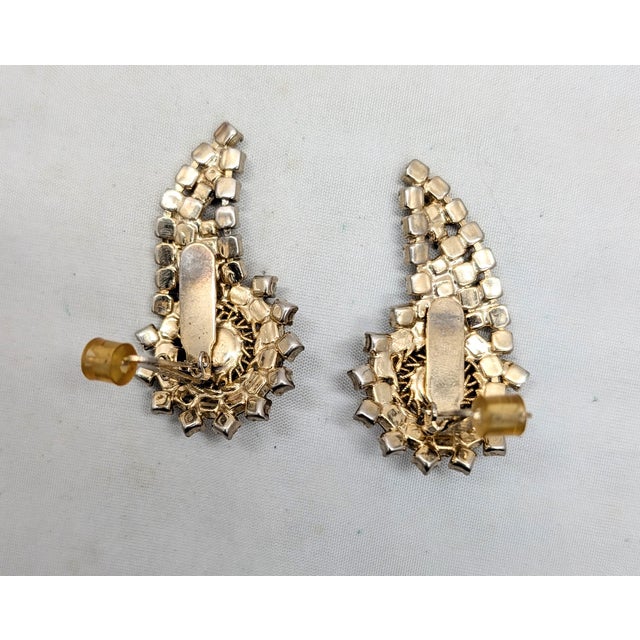 White Vintage 1960s Signed Hobe White & Red Rhinestone Climber Clip Earrings-2 Pieces For Sale - Image 8 of 8