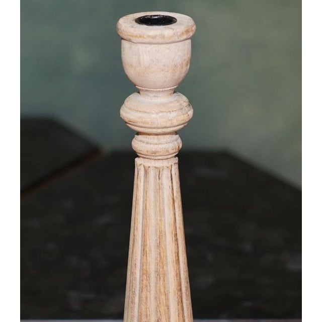 Neoclassical Carved Fluted Limed Oak Candlesticks, Set of 2 For Sale - Image 10 of 12