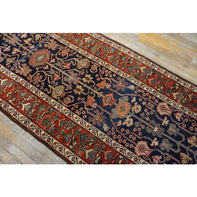 Navy Blue 1880s Blue Navy Geometric Antique Nw Persian Rug 3'6"x 15'0" Knotted Wool Carpet For Sale - Image 8 of 13