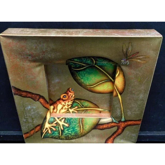 "Musing" Yellow Frog Hand Signed #Hr1101 Naturalismo on Canvas by Luis Sottil For Sale - Image 4 of 5