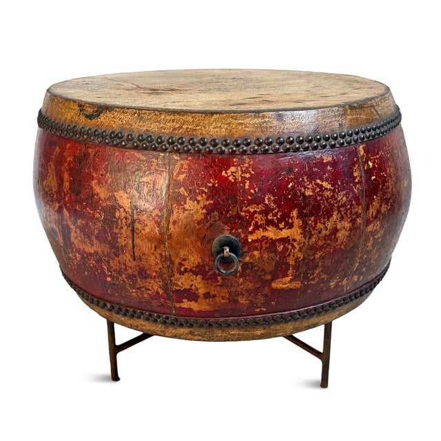 Antique Red Mongolian Drum Coffee Table For Sale - Image 4 of 12