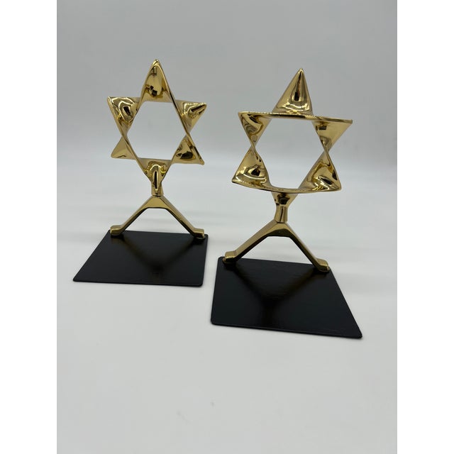 Modernist Judaica Polished Brass Star of David Bookends - A Pair For Sale - Image 4 of 5