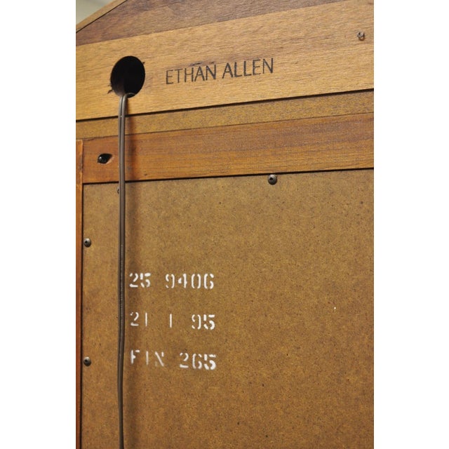 Late 20th Century Ethan Allen Medallion Collection Cherry Wood Glass Curio Cabinet W Black Columns For Sale - Image 18 of 18