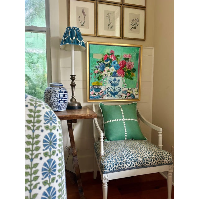 Blue and White Jar Floral Still Life Bouquet | Carolyn Shultz | Original Mixed Media on Canvas | Summer Sunday| For Sale