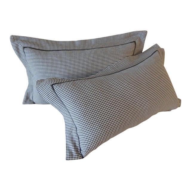 Black and White Hounds-Tooth Lumbar Decorative Pillows From Portugal - A Pair For Sale