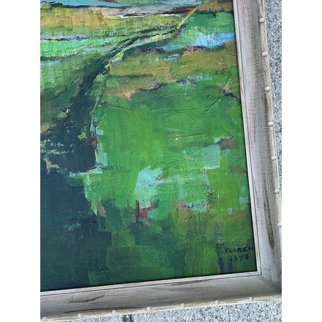 Green Vintage Original Landscape Oil on Canvas For Sale - Image 8 of 12