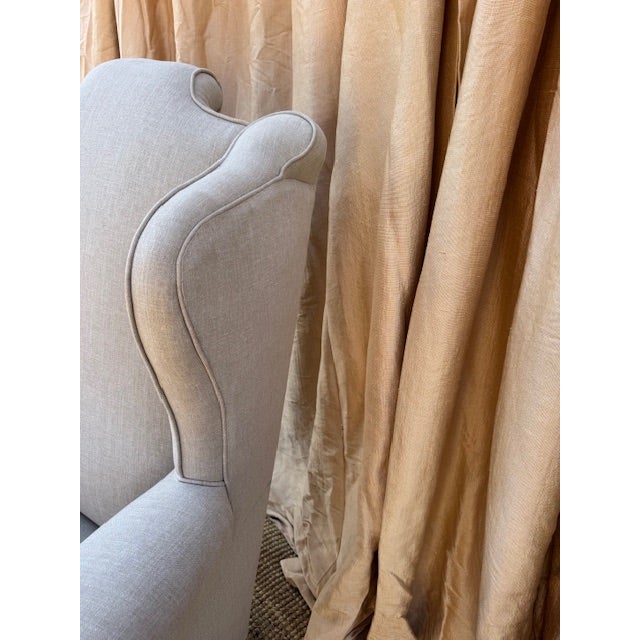 Wood 19th Century English Winged Scroll Back Armchair in New Linen For Sale - Image 7 of 7