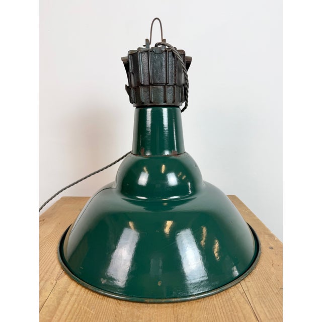Industrial French Petrol Enamel Pendant Lamp from Sammode, 1950s For Sale - Image 17 of 18