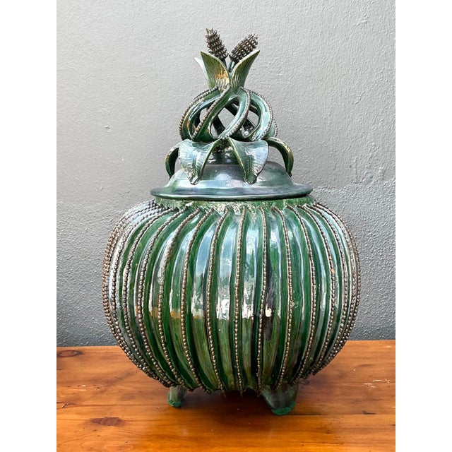 Early 21st Century Vintage Hilario Alejo Madrigal Glazed Terracotta Pineapple Jar For Sale - Image 5 of 12