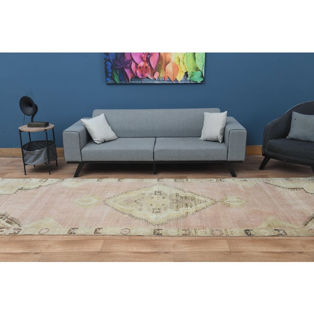 1970s Vintage Handmade Wool Cotton Turkish Beige Runner Rug For Sale - Image 4 of 11