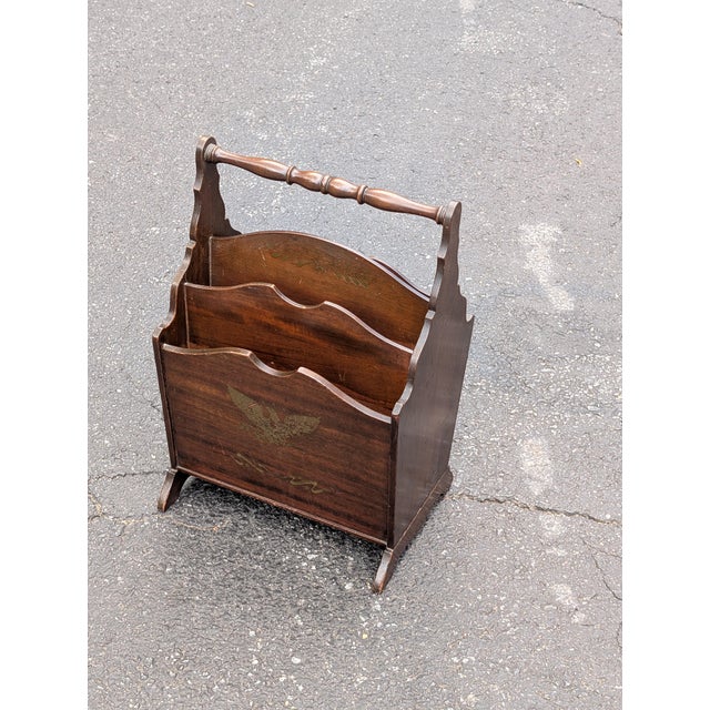 Wood Vintage Mahogany Canterbury Magazine Rack Featuring a Scalloped Wood Design For Sale - Image 7 of 9