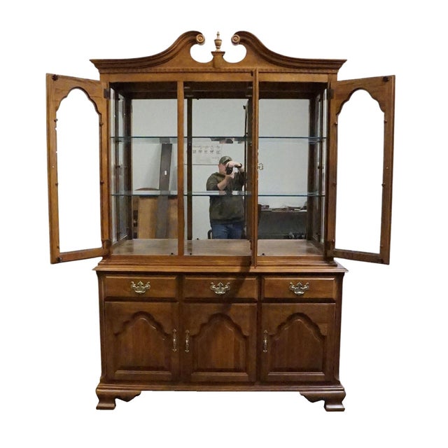 Late 20th Century Keller Furniture Solid Cherry Traditional Style 56" Buffet W. Lighted Display China Cabinet For Sale - Image 5 of 15