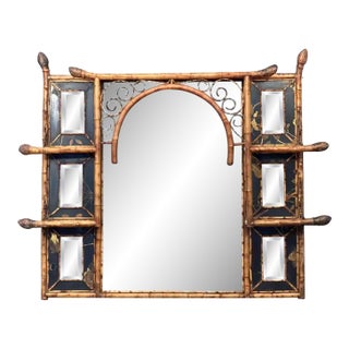 Large English Bamboo Over Mantle or Wall Mirror (H 42 3/4 X W 51 1/2) For Sale