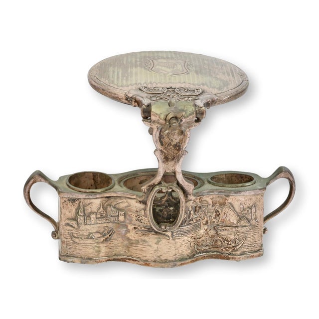 Late 19th Century Silverplate Shaving Mirror W/Removable Storage Cups For Sale - Image 5 of 7