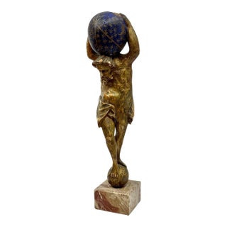 Northern Italian Carved Wood & Gessoed Atlas with Celestial Globe Circa 1800 For Sale