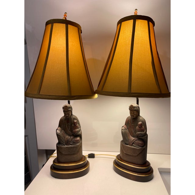 Frederick Cooper Guan Yin (Boddhisattva of Compassion) Statue Figurine Lamps - Set of 2 For Sale - Image 10 of 12