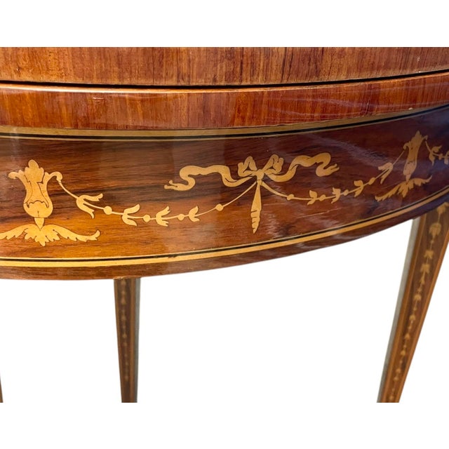 Neoclassical Antique Italian Neoclassical Marquetry Inlaid Round Game Table For Sale - Image 3 of 12
