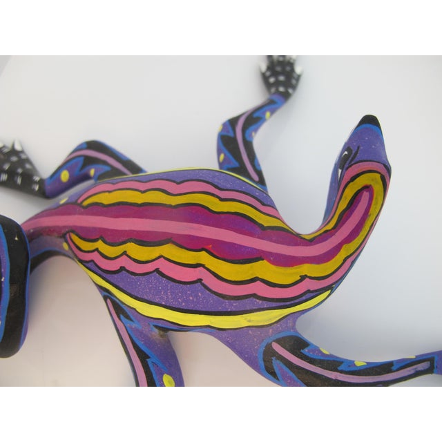 Wood Oaxacan Alebrije Lizard Colorful Mexican Folk Art Wood Carving Figure Sculpture For Sale - Image 7 of 9