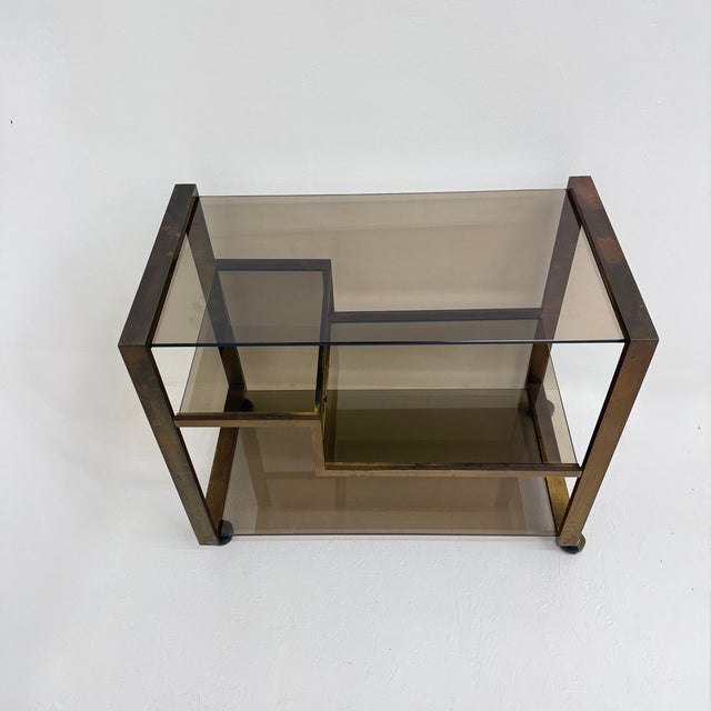 Metal Mid-Century Brass Bar Car with Smoked Glass, 1970s For Sale - Image 7 of 18