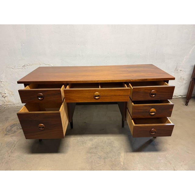 Mid Century Modern Walnut Writing Desk by Stanley Furniture For Sale - Image 12 of 18