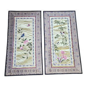 Pair Antique Chinese Hand Embroidered Silk Panels - Unframed