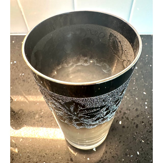 Metal 1950s Mid Century Modern Platinum Embossed Drink Set With Holder For Sale - Image 7 of 8