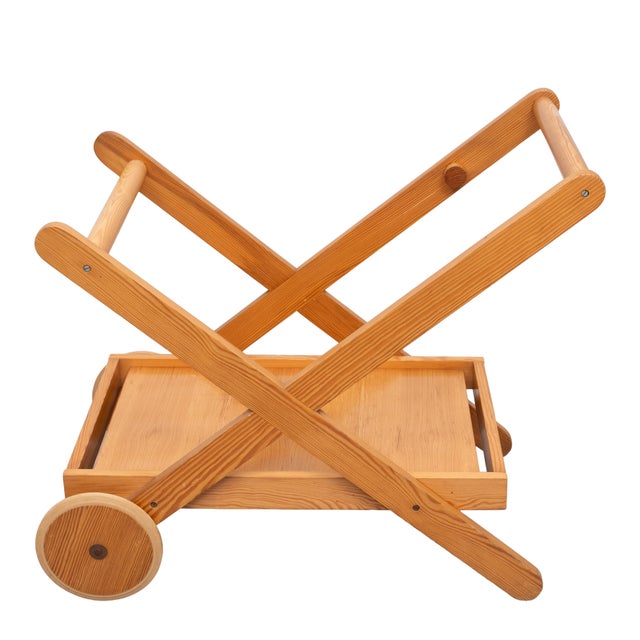Serving Trolley in Pine with Wheels, 1970s For Sale - Image 4 of 11
