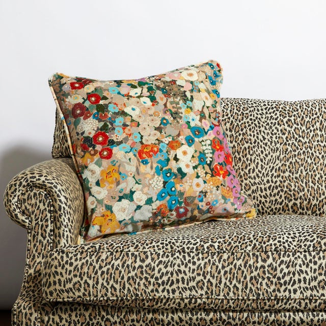 English House of Hackney Hollyhocks Large Velvet Cushion - Autumn For Sale - Image 3 of 3