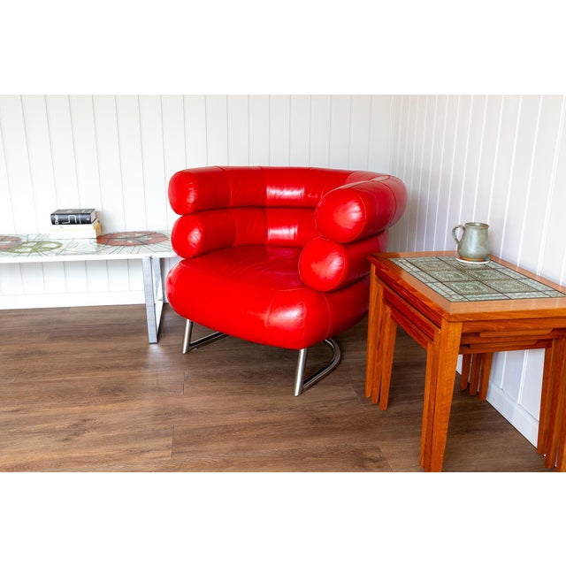 Metal Vintage Red Leather Lounge Chair by Eileen Gray, 1980s For Sale - Image 7 of 18