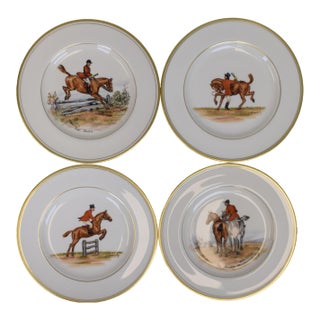 Set X 4 Frank Vosmansky X Abercrombie & Fitch Hand Painted Fox Hunt Scene Luncheon Plates For Sale