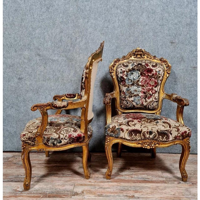 Antique Baroque Chairs in Gilded and Carved Wood, 1900s, Set of 2 For Sale - Image 8 of 14