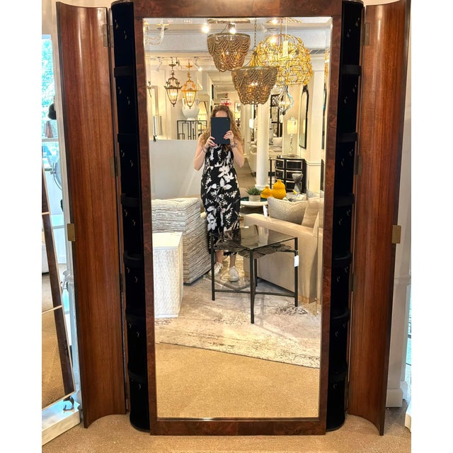 Jonathan Charles Jonathan Charles Modern Burl Mahogany Jacques Full Length Storage Mirror For Sale - Image 4 of 8