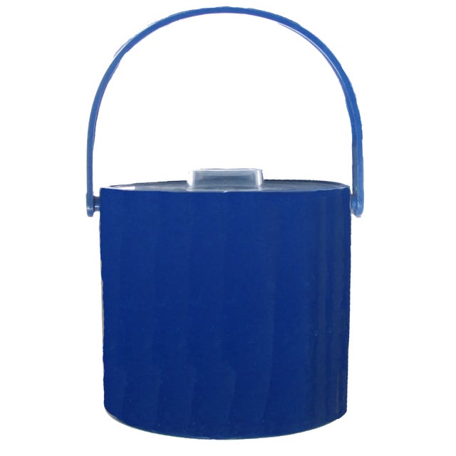 Towle Silversmiths 1960s Blue Patent Leather Look Ice Bucket For Sale - Image 4 of 4