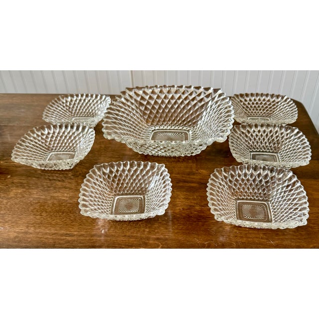 Indiana Glass Company Late 20th Century Indiana Glass Diamond Point Salad Bowl Set - Set of 7 For Sale - Image 4 of 12