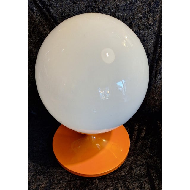 Space Age Table Lamp with Orange Metal Base and Round White Glass Shade, 1970s For Sale - Image 4 of 8