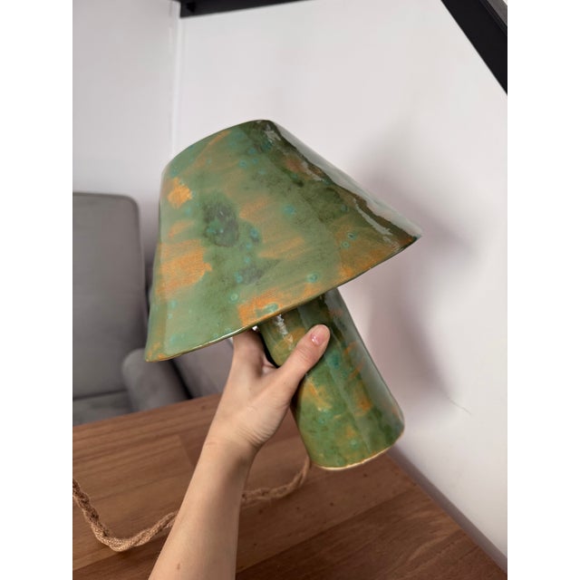 2020s Green Ceramic Table Lamp: Minimalistis Contemporary Lamp, Bedside Lighting, Pottery Table Lamp For Sale - Image 5 of 8