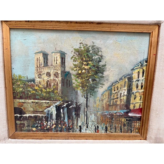 1950s Vintage French Framed Original Painting of a Cheerful City Scent For Sale - Image 5 of 10
