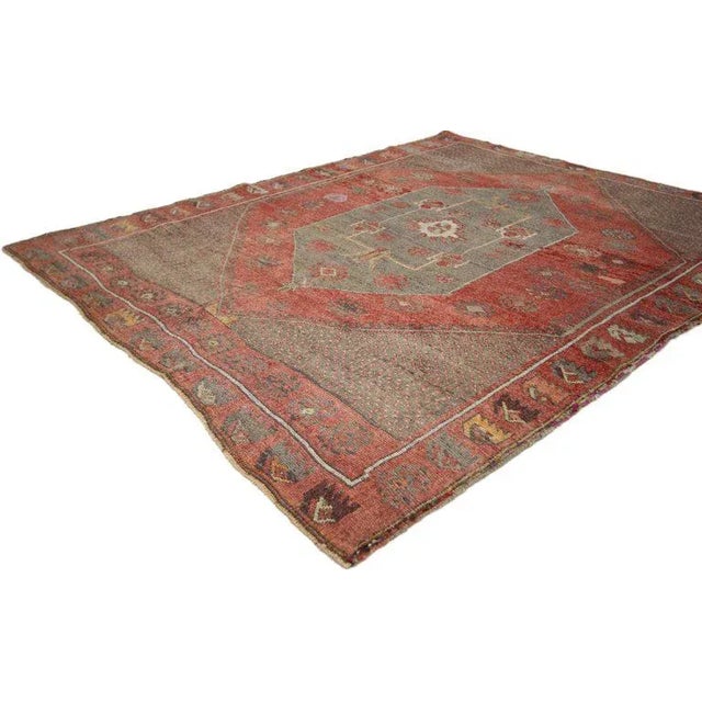 Tribal Vintage Turkish Oushak Rug - 4′3″ × 5′1″ For Sale - Image 3 of 6