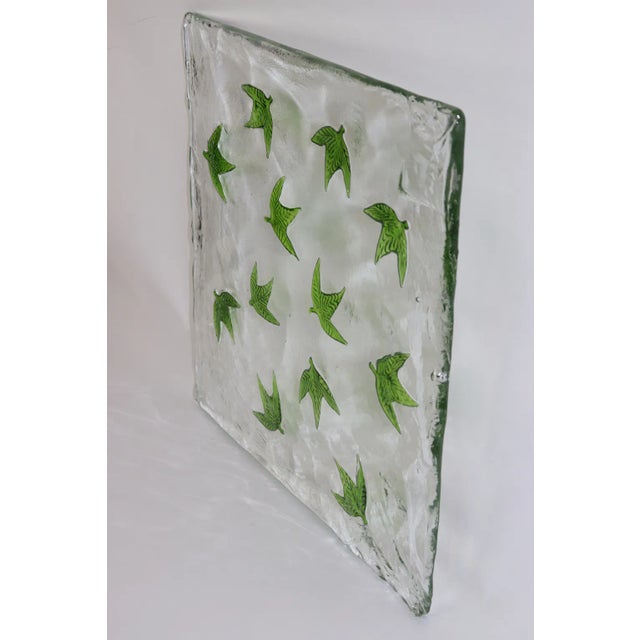 1980s Murano Hand Cast "Colato" Glass Tile with Green Leaves Details. Designed by Federica Marangoni for ITRE. Dimensions:...