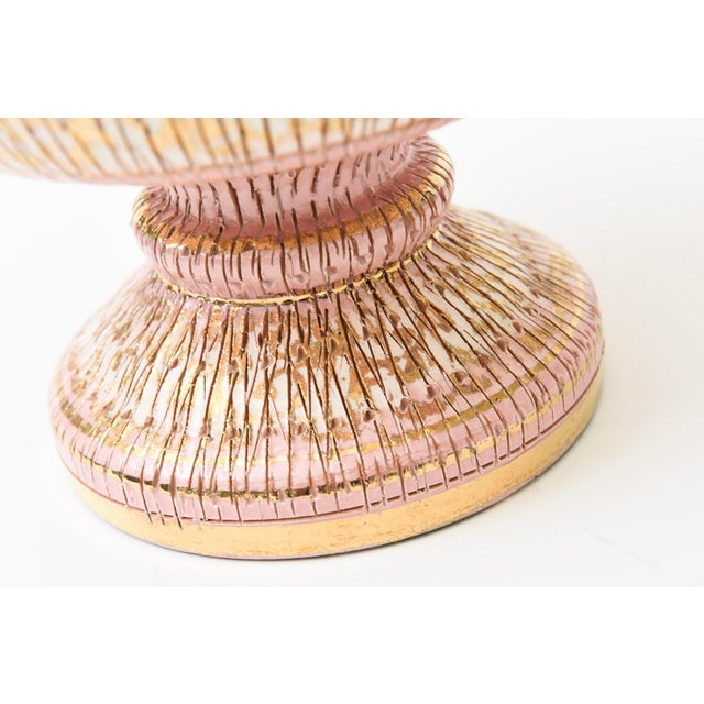 Pink Vintage Aldo Londi for Bitossi Ceramic Seta Pedestal Bowl Pink, Brown, Gold Off White Yellow Hallmarked For Sale - Image 8 of 11