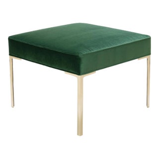 Astor Square Brass Ottoman in Emerald Velvet by Montage For Sale