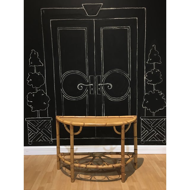 1970's bamboo entrance table in perfect condition. The flower pattern on the bottom makes this table stand out. New coat...