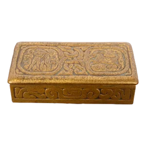 Tiffany Studios New York Zodiac Bronze Doré Stamp Box