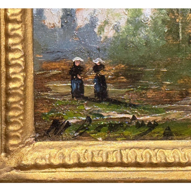 Blue Pair of 19th Century French Barbizon Oil Paintings in Original Gilt Frames For Sale - Image 8 of 14
