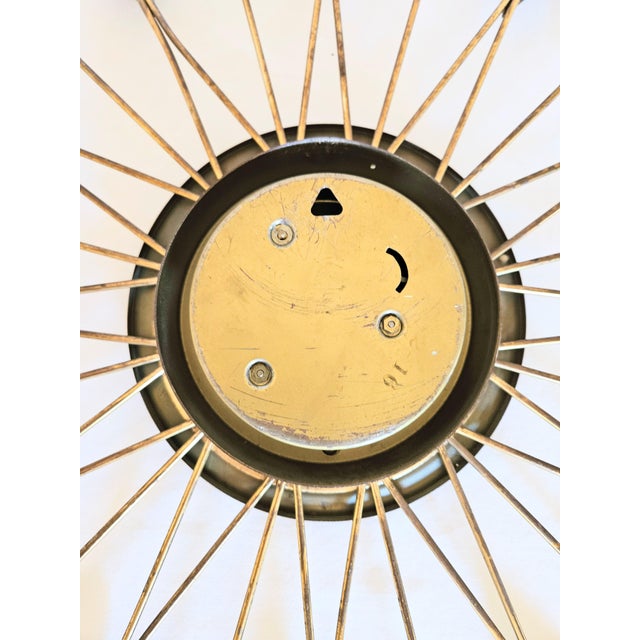 Wood 1950s MCM Starburst Wall Clock With Key For Sale - Image 7 of 7